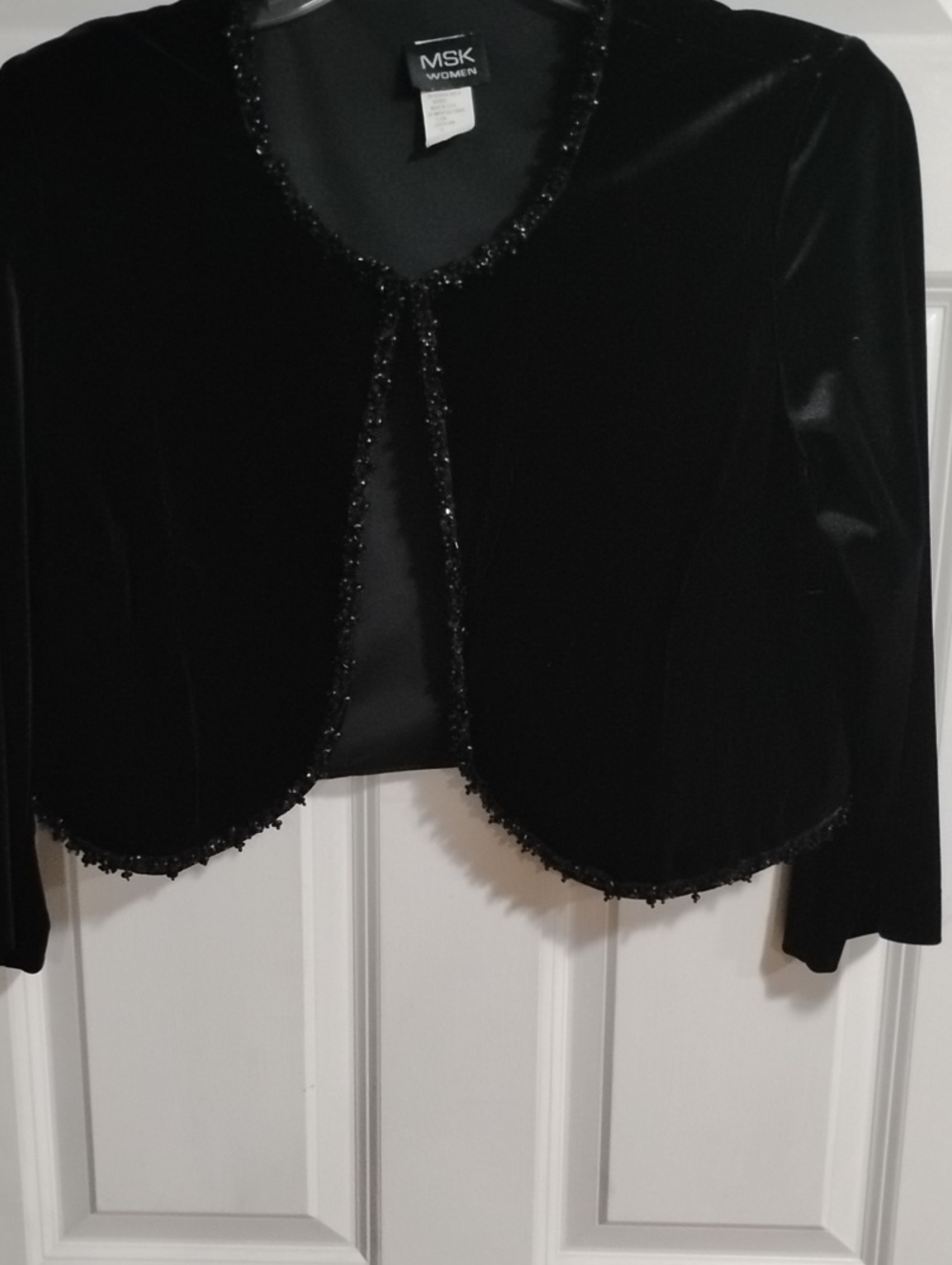 MSK Black Velvet Cropped Beaded Bolero Jacket